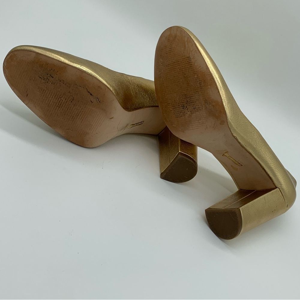 Louise et Cie Leather Metallic Gold Stacked Block Heel Pumps Size US 8.5 EU 38.5 - Picture 10 of 10